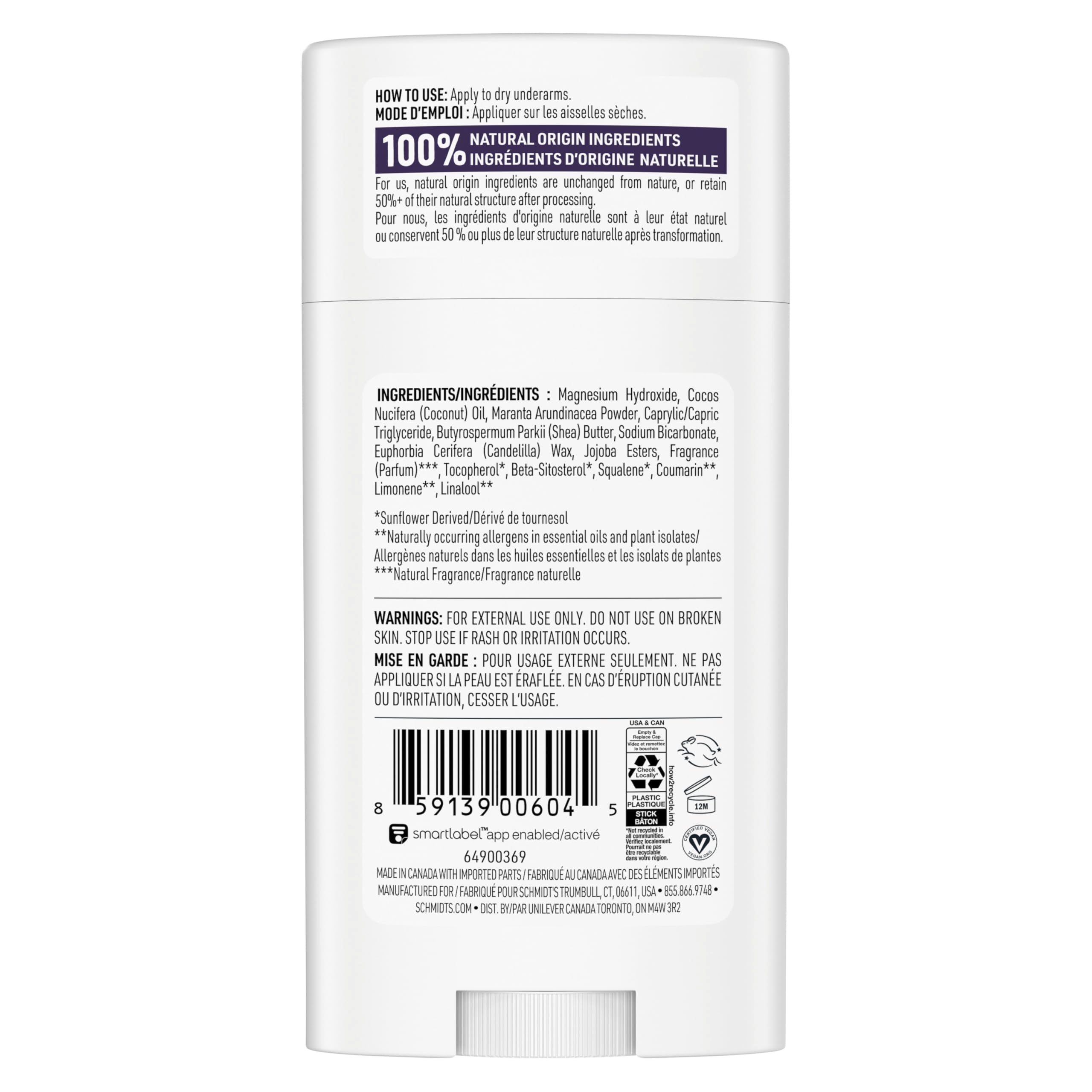 Schmidt's aplicación suave en axilas para uso diario con Lavanda y Salvia.