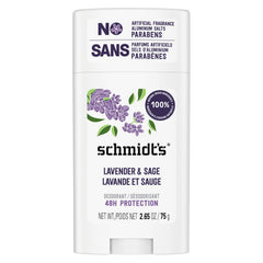 Schmidt's Lavanda y Salvia sin aluminio, desodorante de 2,65 oz, protección diaria suave.