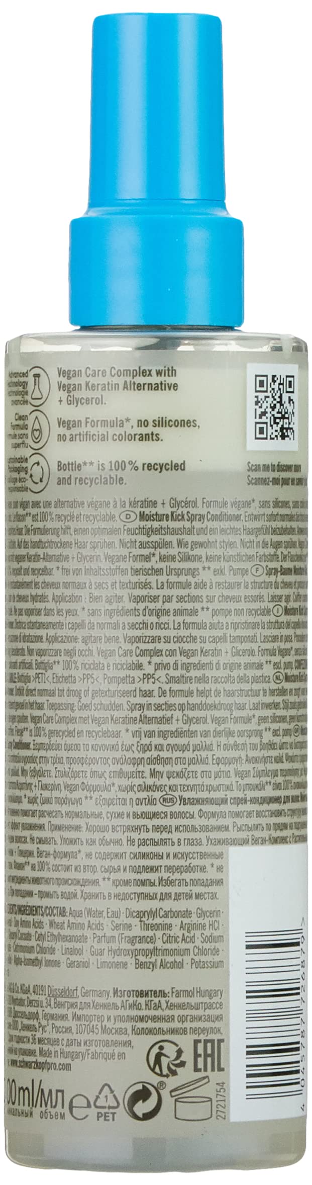 Schwarzkopf Professional BC Bonacure MOISTURE KICK, atomizador suave para desenredar