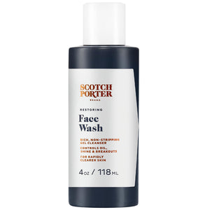 Scotch Porter Restoring Face Wash, frasco 4oz listo para uso diario.
