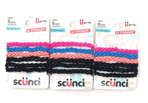 Elásticos Scunci trenzados sin daño en negro, sujeto cómodo para cola de caballo.