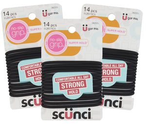 Gomas gel de Scunci con agarre sin deslizamiento para cola de caballo firme.