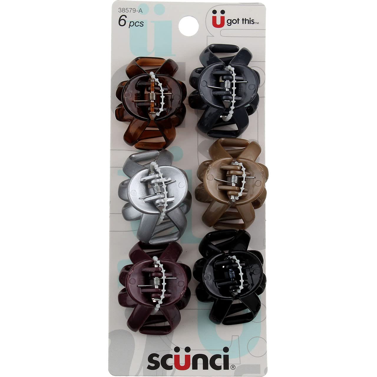 Primer plano de pinza pulpo Scunci 4 cm para peinados rápidos.