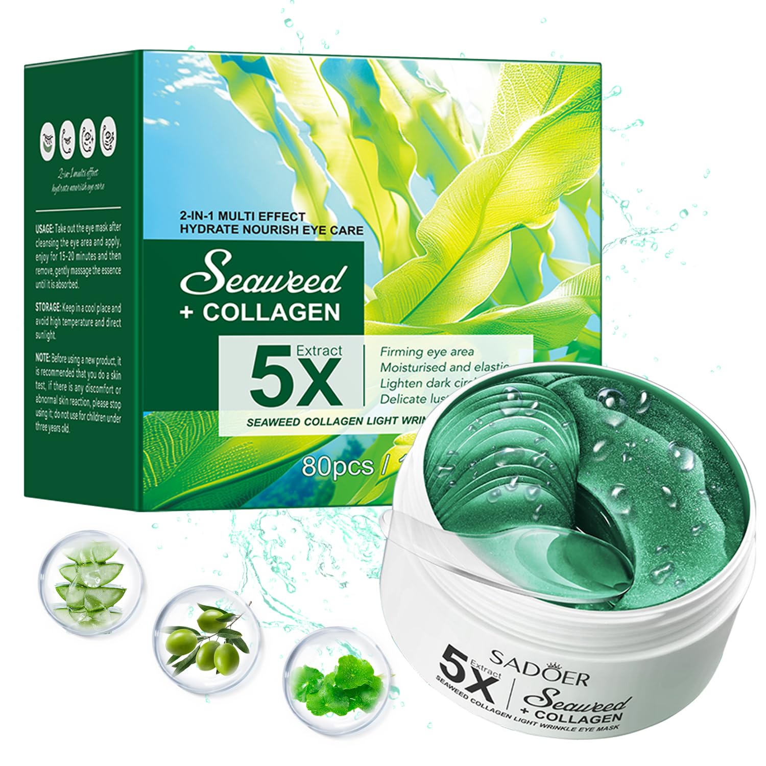 Parches para ojos SEACICO con algas brillantes iluminan y revitalizan la mirada.