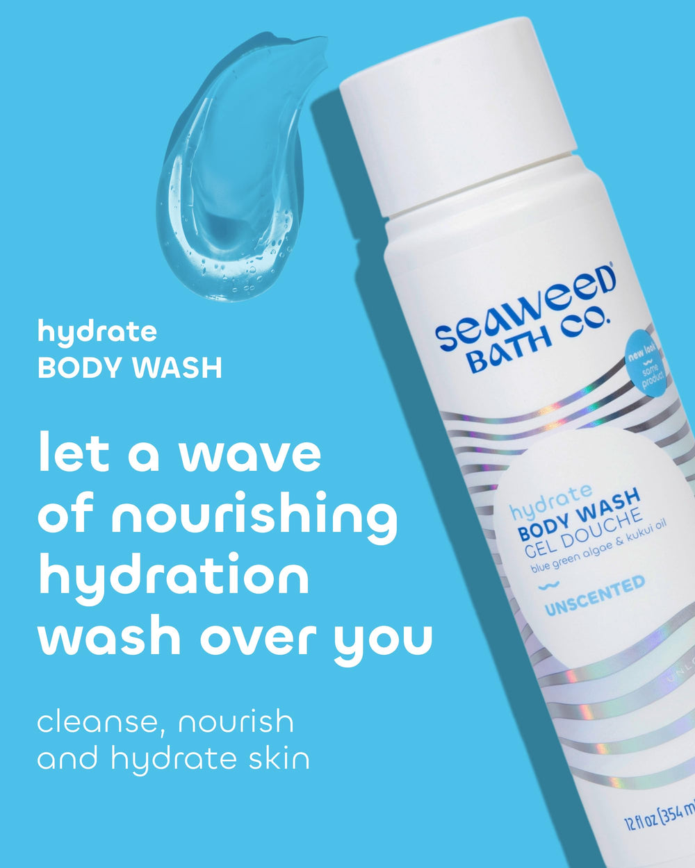 Seaweed Bath Co. botella de 355 ml muestra formato resistente y económico.
