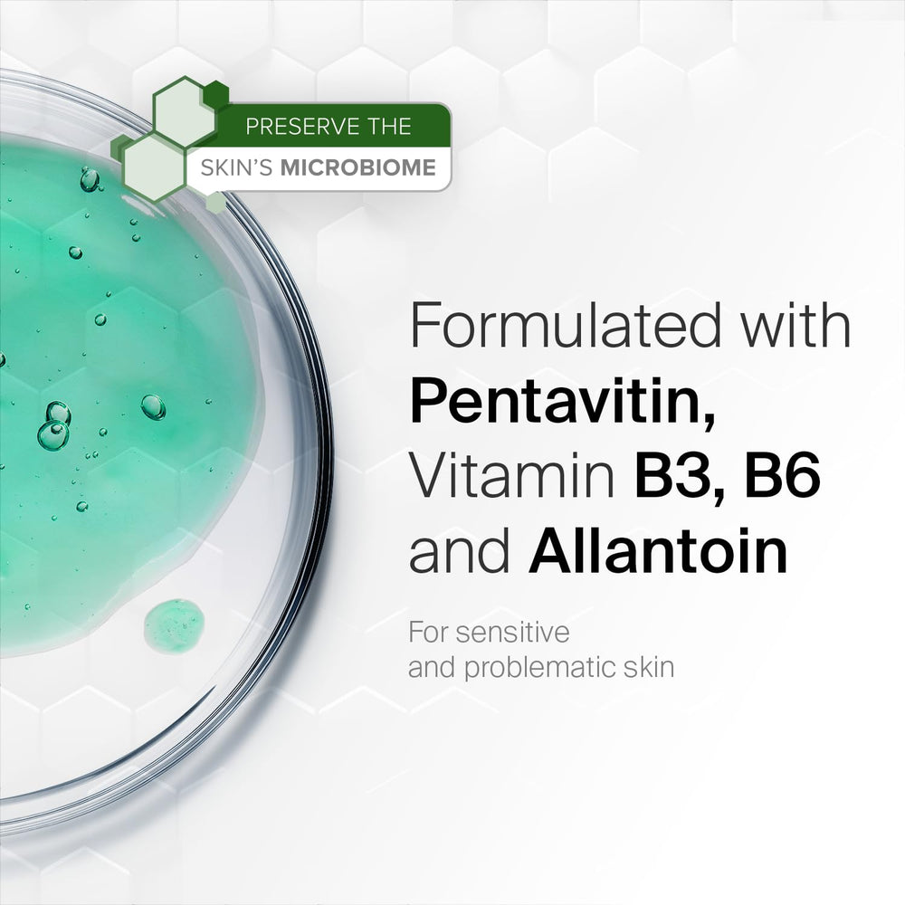 SEBAMED vitaminas B5 B3 B6 y biotina para regeneración suave.