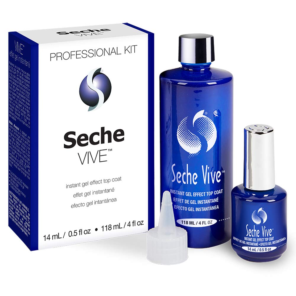Seche Vive kit profesional con capa gel efecto brillo duradero para manicura.