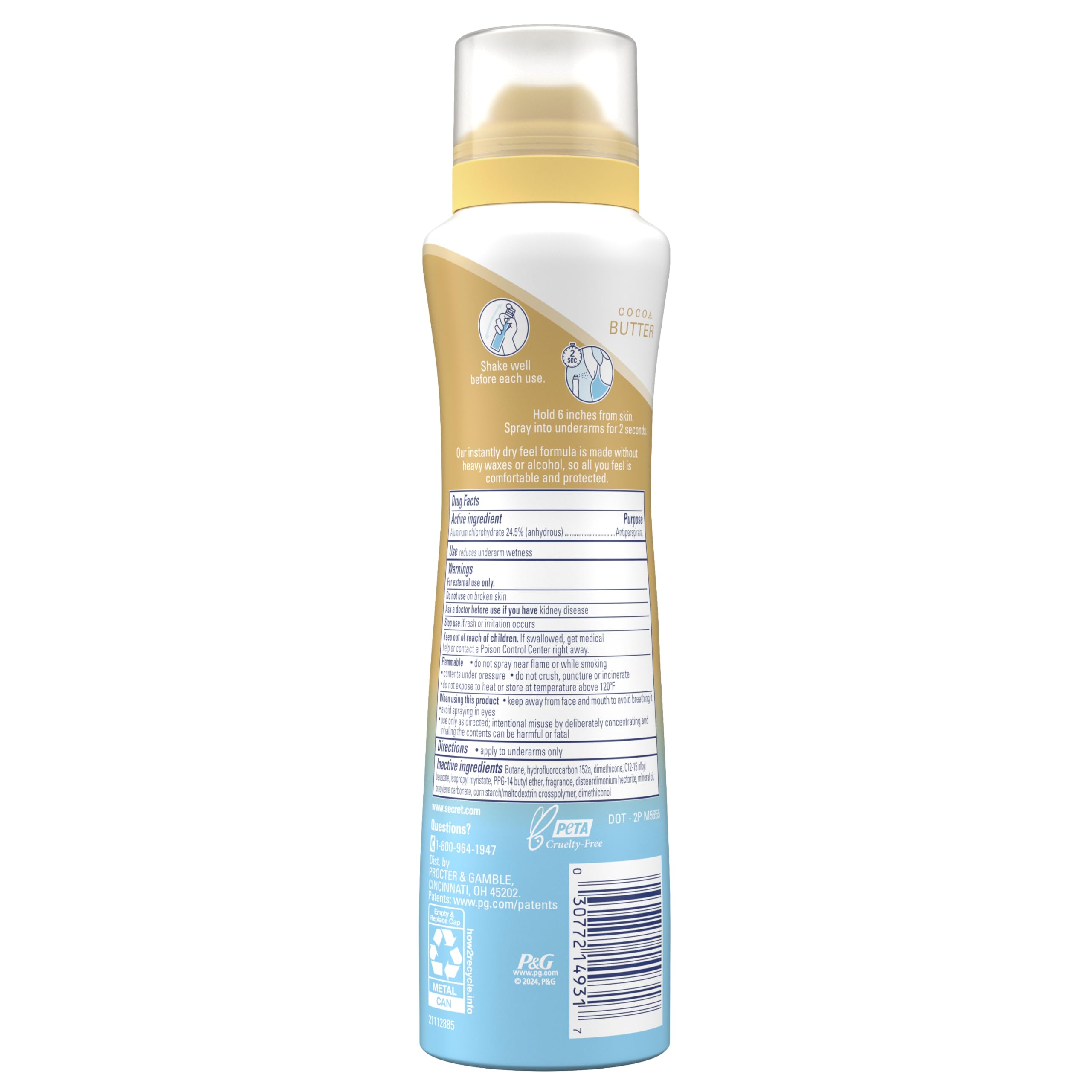 Fórmula ligera de Secret Aerosol Seco, sensación natural todo el dia.