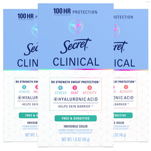 Secret Clinical Strength unscented pack of three showing convenient, long-lasting protection.