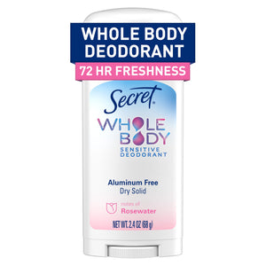 Secret Desodorante barra agua de rosas, aroma suave para uso diario.