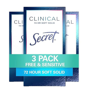 Secret desodorante fortaleza clínica para mujeres sin fragancia, protección de 72 horas.