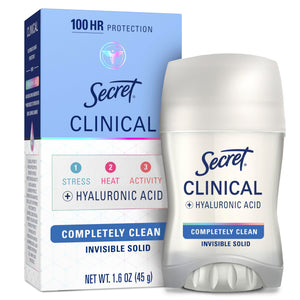 Secret Clinical Strength desodorante invisible, protección de 100 horas para días largos.