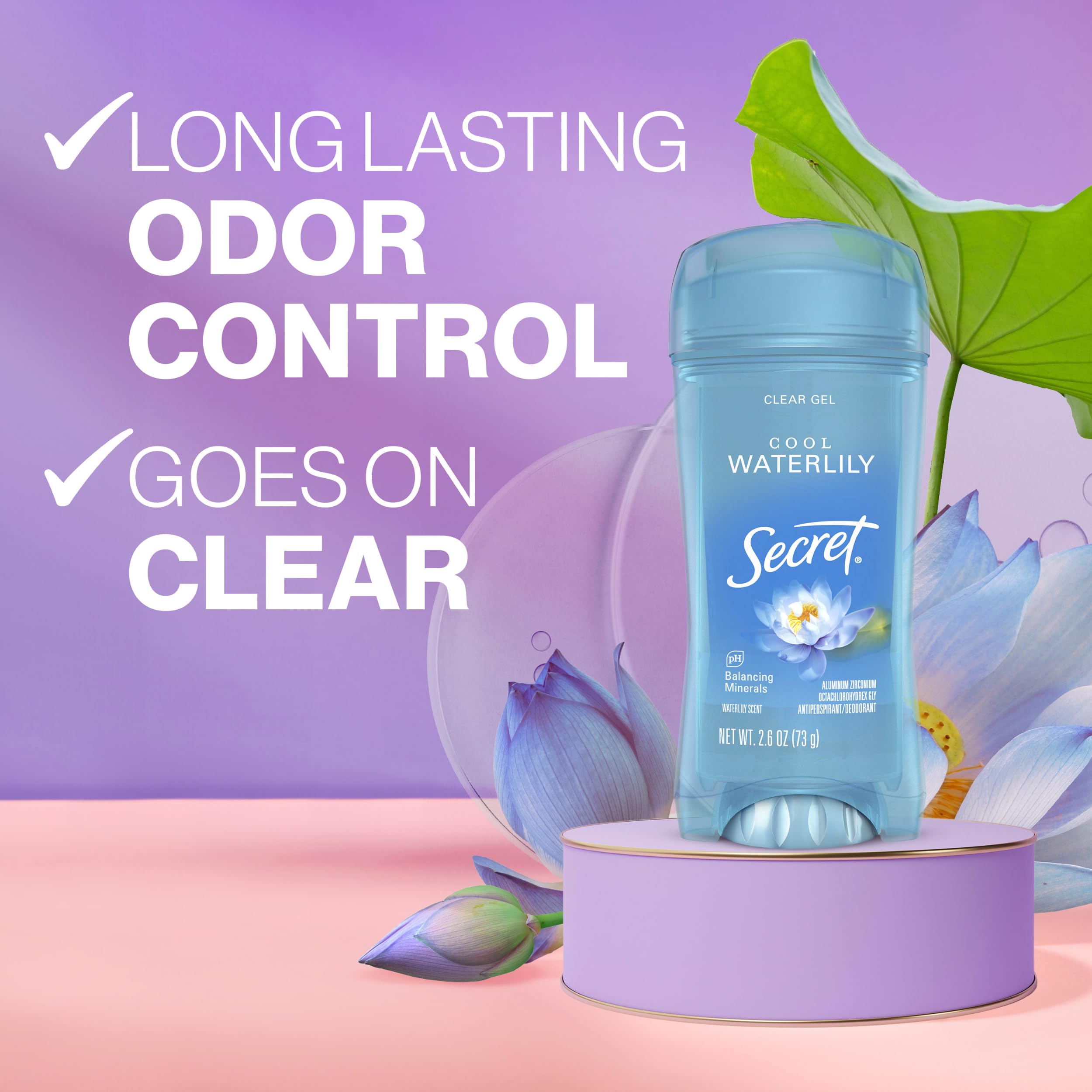 Secret Fresh aplicación de gel claro, se seca rápido sin manchas.