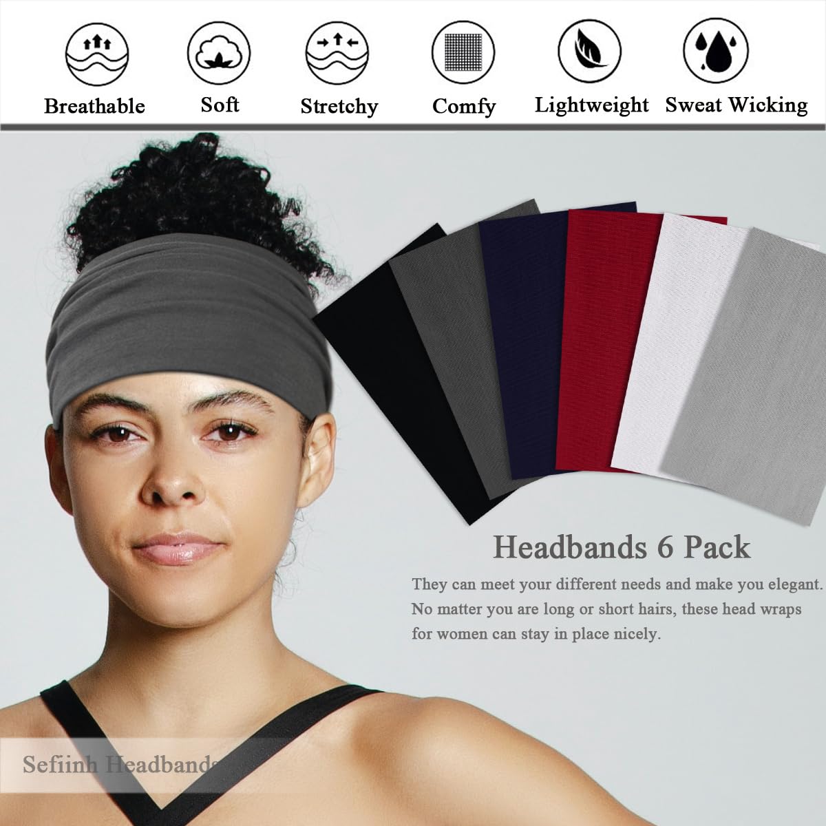 Bandas Sefiinh para cabello ancho en azul, cómoda durante ejercicios