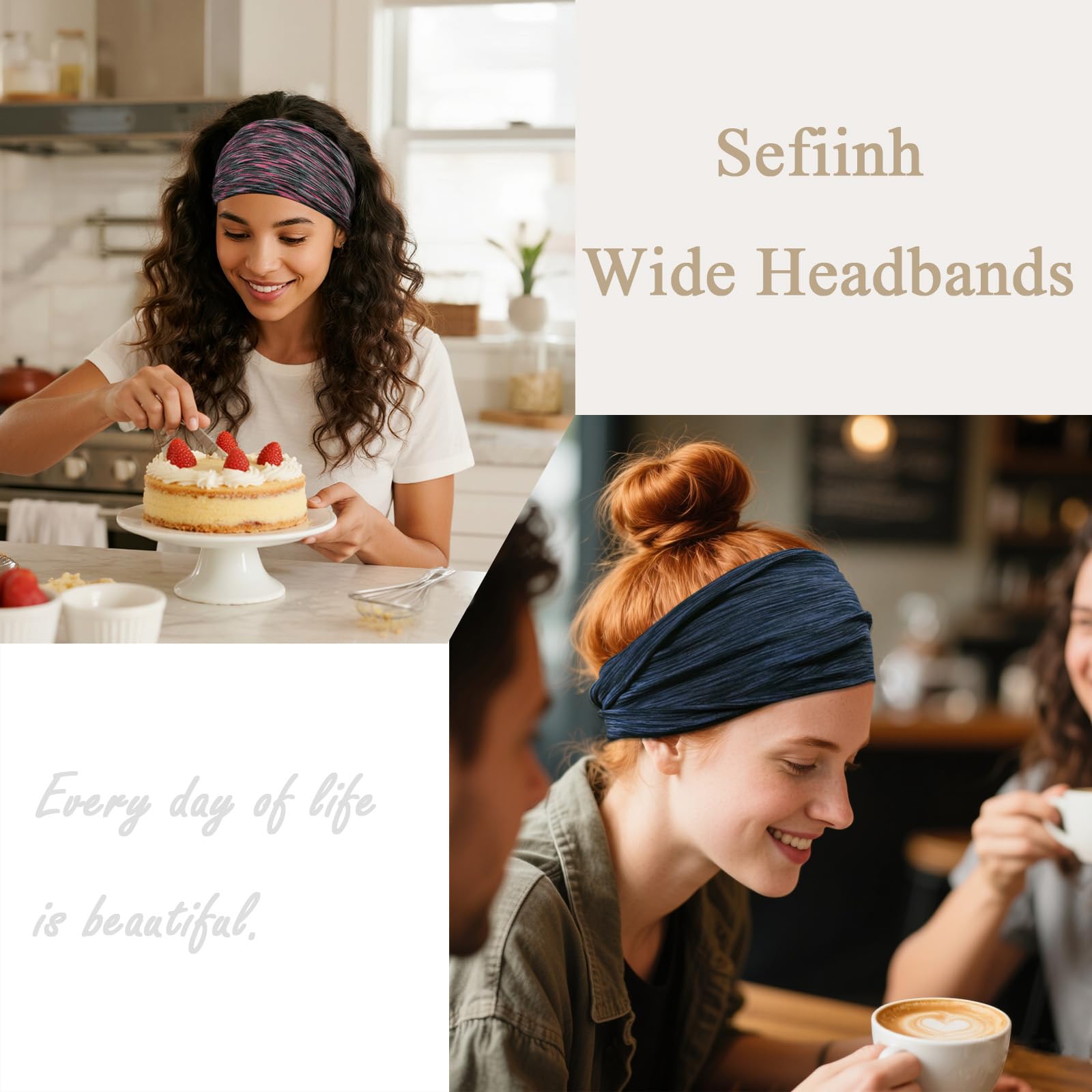 Sefiinh diadema para mujer, tejido suave, cuida el cabello durante el día.