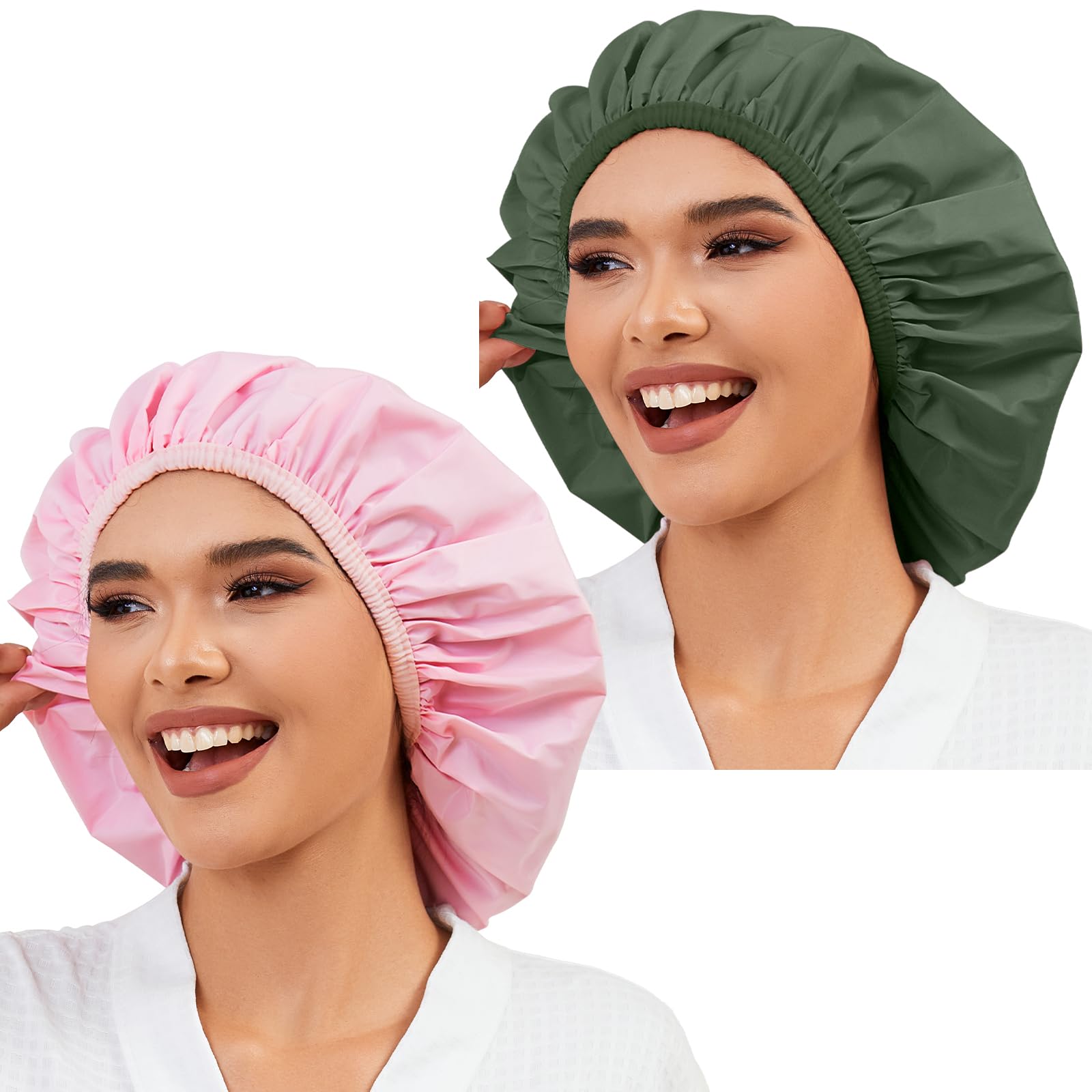 Gorro de ducha Selalu en rosa y verde, ideal para mantener el cabello seco durante el baño.