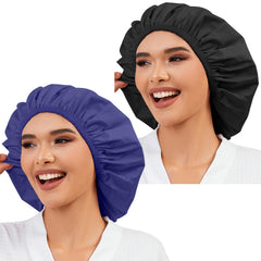 Gorro de ducha Selalu negro y azul con frente visible, cobertura amplia