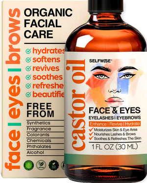 SELFWISE Aceite de ricino orgánico para rostro, hidratación suave y duradera.