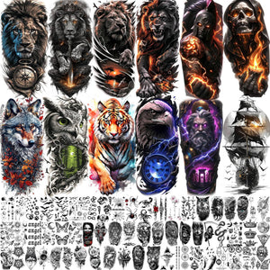 SELIDODO tatuaje temporal, cráneo de león, ideal para Día de Brujas y cosplay