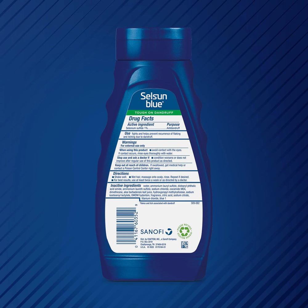 Selsun Blue champú anticaspa hidratante con aloe, dispensador facilita la aplicación y cuida el cuero cabelludo.