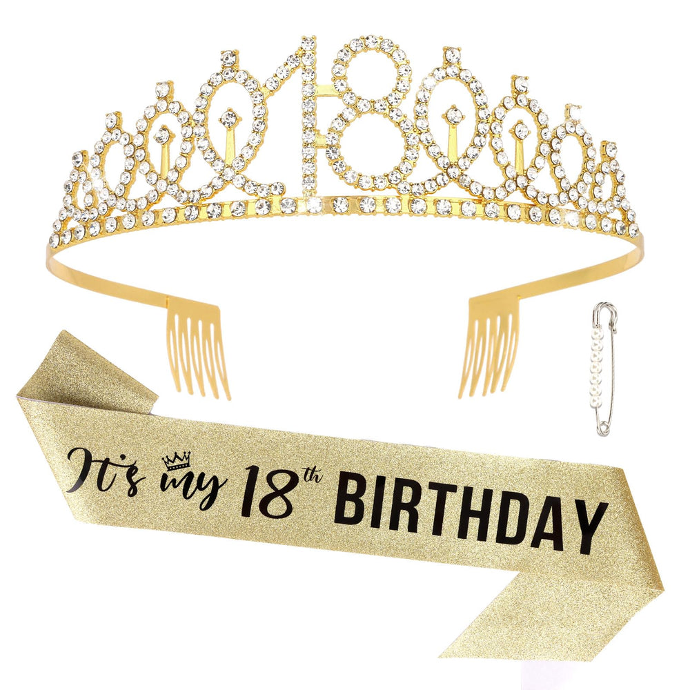 Semato corona de cumpleaños 18 brillando con piedras, ideal para lucir elegante en la celebración.