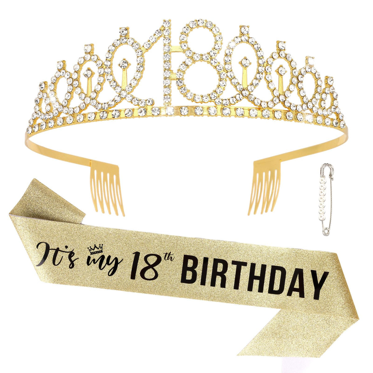 Semato corona de cumpleaños 18 brillando con piedras, ideal para lucir elegante en la celebración.