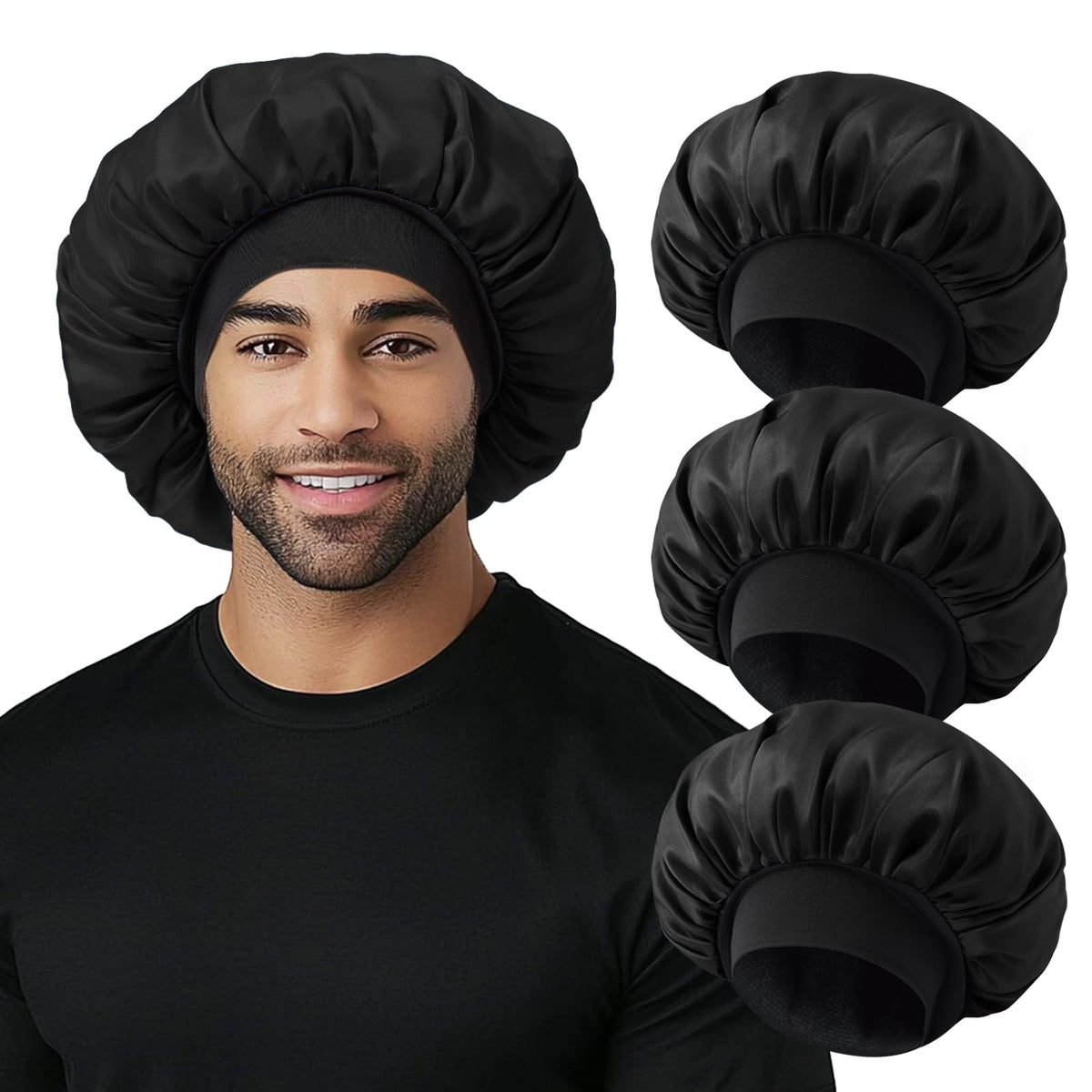 Selalu bonete de satén para dormir con banda elástica suave protege el cabello durante la noche