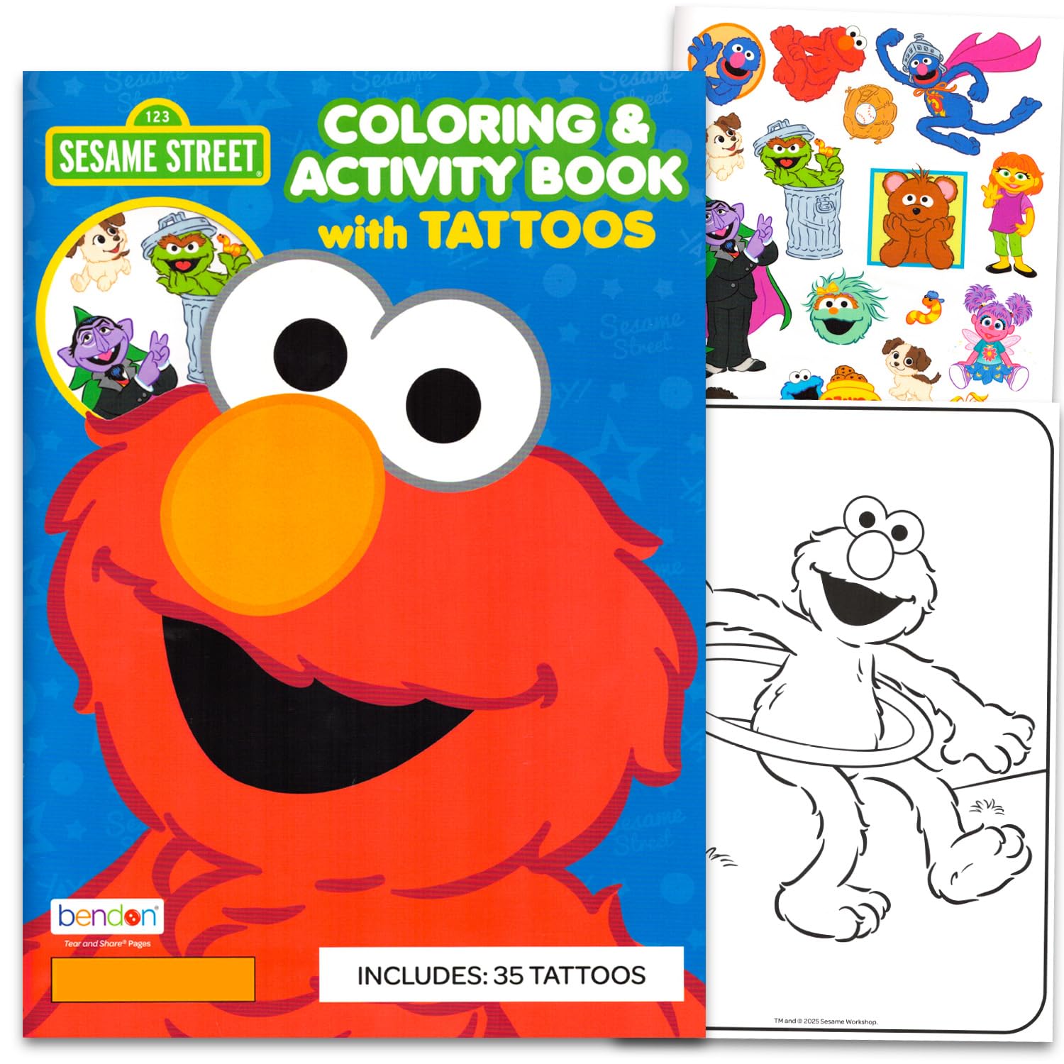 Sesame Street Elmo tatuajes temporales con páginas para colorear, perfecto para actividades en fiestas.