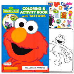 Sesame Street Elmo tatuajes temporales con páginas para colorear, perfecto para actividades en fiestas.