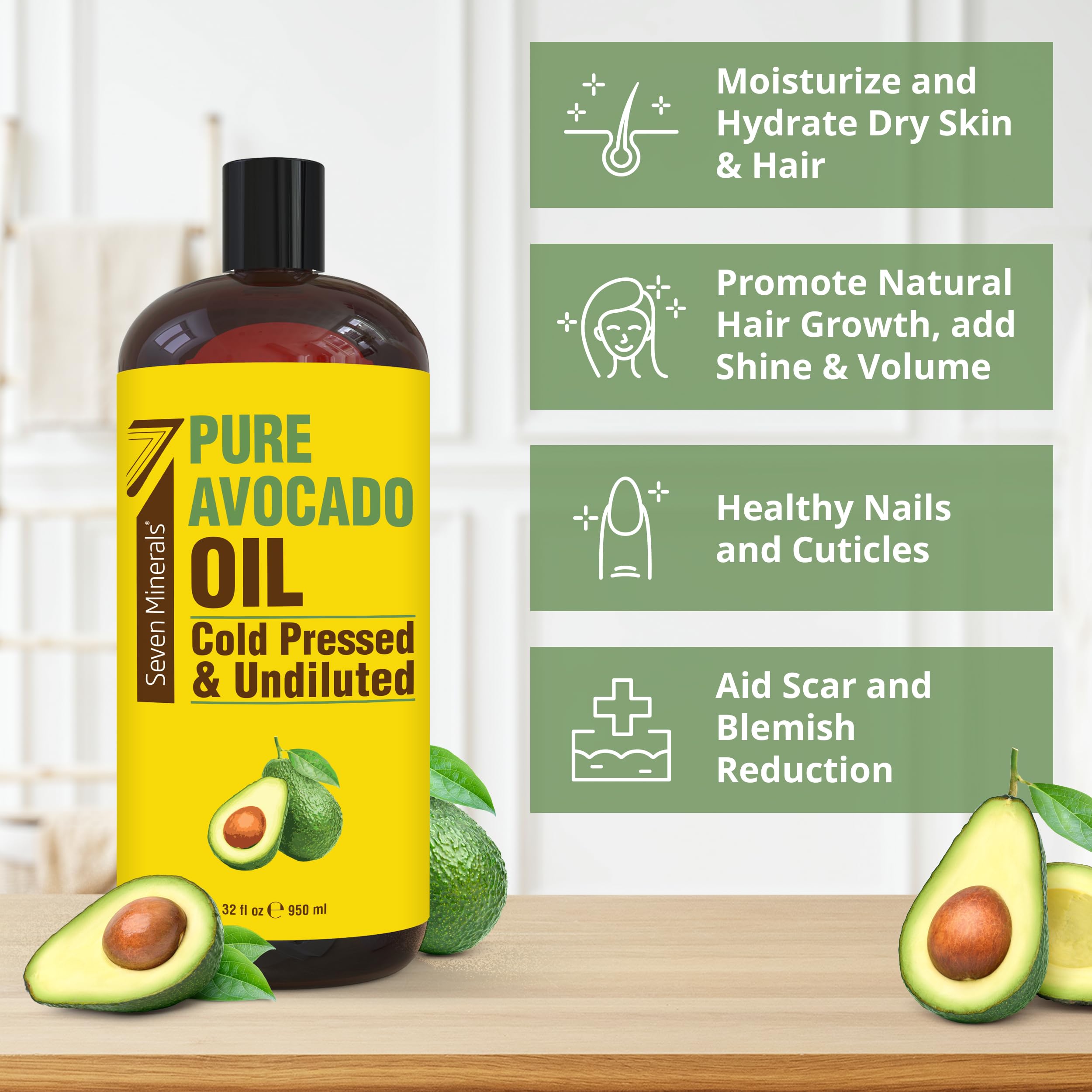 Seven Minerals Aceite de Aguacate, etiqueta sin hexano y puro.