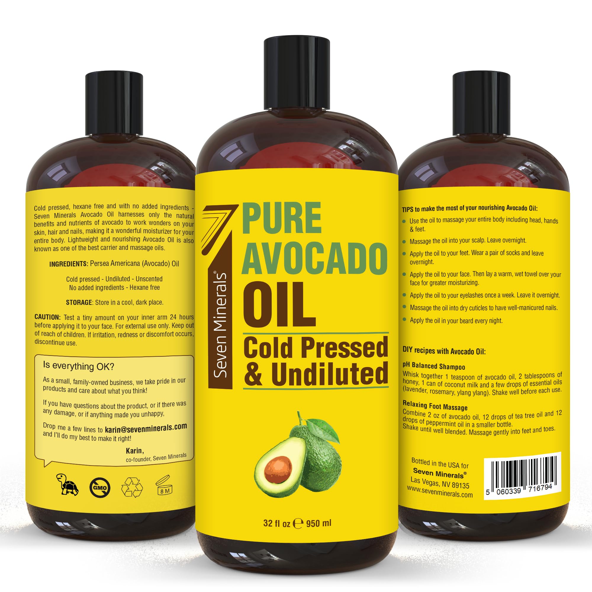 Seven Minerals Aceite de Aguacate para mezclas caseras con aceites esenciales.