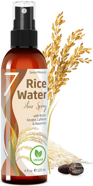 Seven Minerals Fermented Rice Water con romero, botella para revitalizar el cabello.