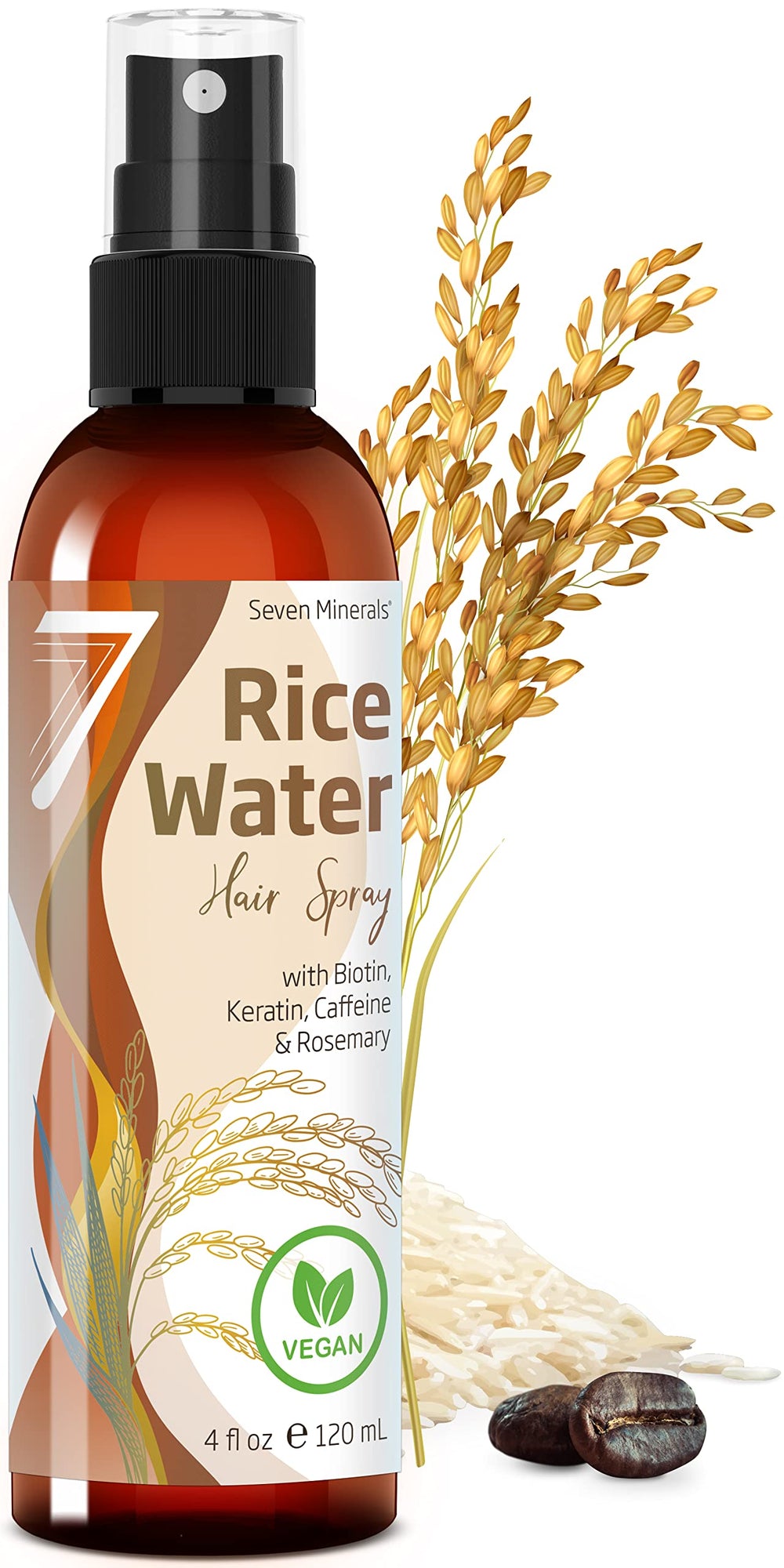 Seven Minerals Fermented Rice Water con romero, botella para revitalizar el cabello.