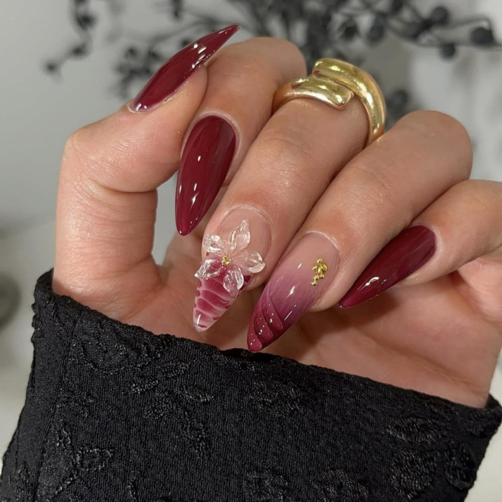 Sevgob uñas postizas almendra vino oscuro para look elegante diario