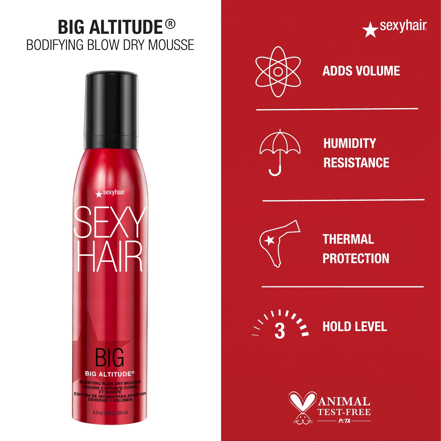 SexyHair Big Altitude Mousse textura satinada; acabado suave y brillante.