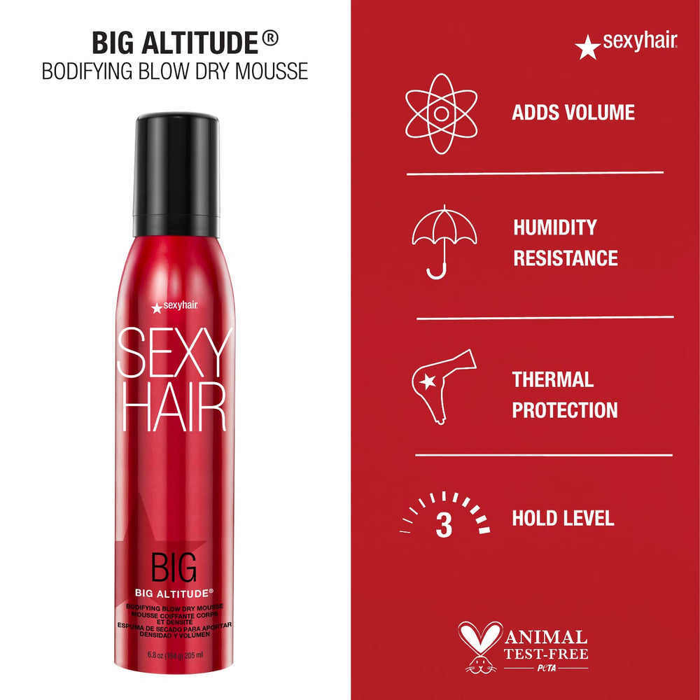 SexyHair Big Altitude Mousse textura satinada; acabado suave y brillante.
