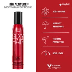 SexyHair Big Altitude Mousse textura satinada; acabado suave y brillante.