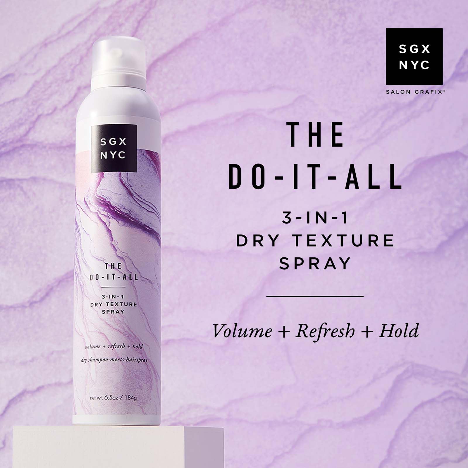 SGX NYC Hazlo Todo 3-en-1, aplicación en el cabello para volumen suave.