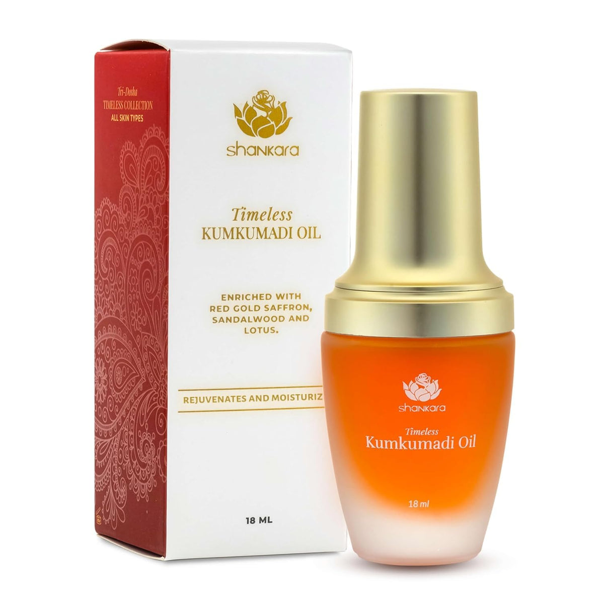 Shankara Kumkumadi Aceite Facial, 32 flores, para una piel radiante y nutrida.