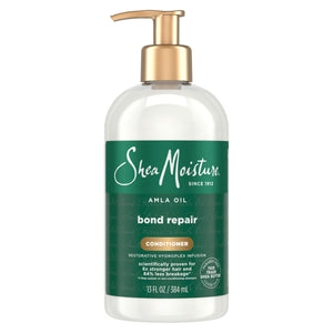SheaMoisture Bond Repair Acondicionador con Hydroplex, botella visible para reparación de lazos capilares.