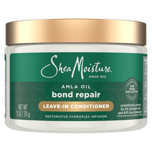 SheaMoisture Bond Repair Leave-In, botella derrame: hidratación intensa y protección de hebras.