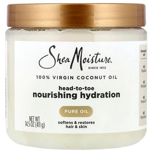 SheaMoisture bote de aceite de coco virgen para piel y cabello.
