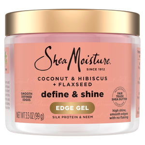 SheaMoisture Define Shine Edge Gel aplicada en bordes para un acabado suave.