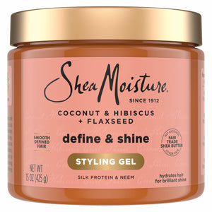 SheaMoisture Define & Shine muestra definición y brillo para rizos con linaza.