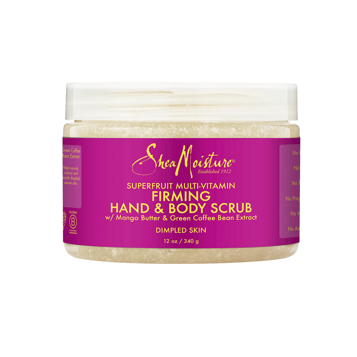 Exfoliador SheaMoisture manos y cuerpo Superfruit, piel suave tras el uso.
