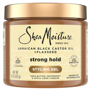 SheaMoisture Gel Fuerte, botella-vertido: aplicación fácil y control duradero.