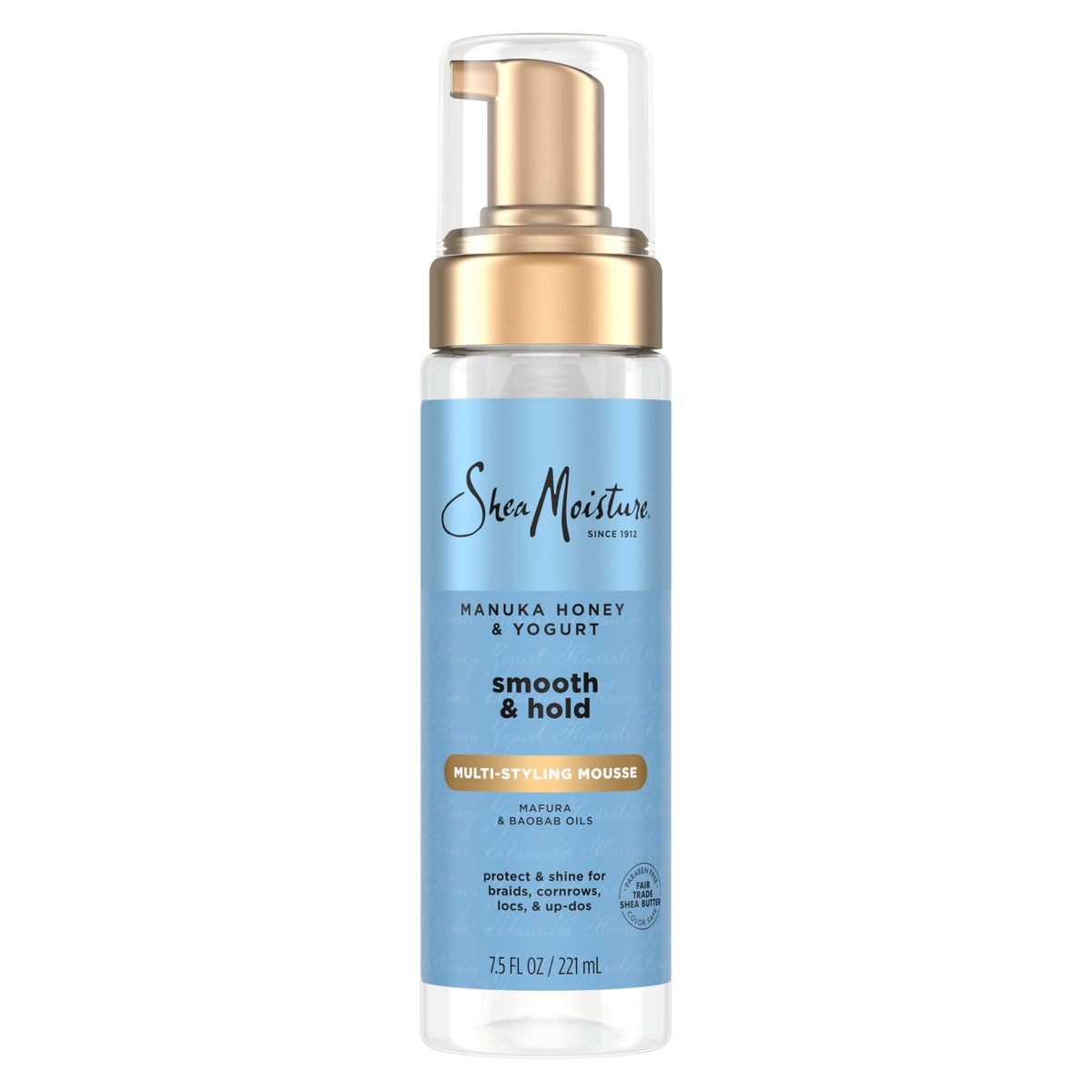 SheaMoisture Manuka Honey & Yogurt Mousse: envase visible y fijación suave.