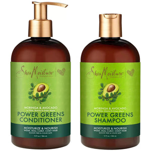 SheaMoisture Power Greens champú, botella destinada a cabello rizado con hidratación suave