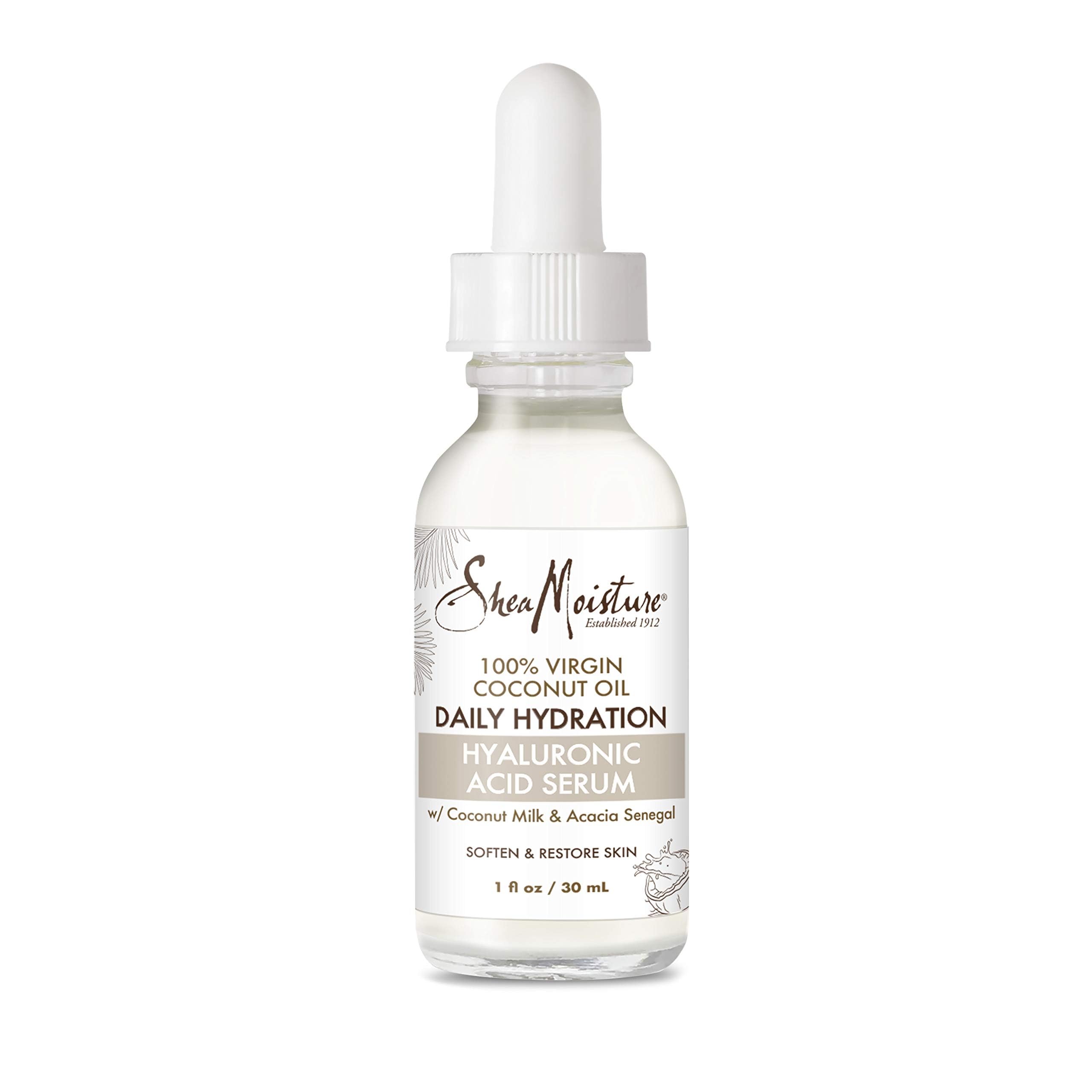 Suero SheaMoisture ácido hialurónico, textura ligera para piel seca y sensible, hidratación suave.