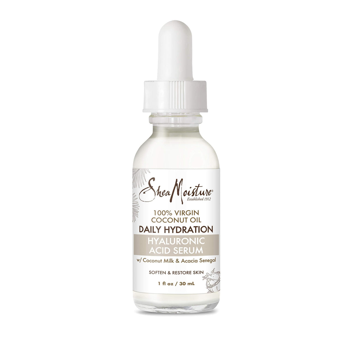 Suero SheaMoisture ácido hialurónico, textura ligera para piel seca y sensible, hidratación suave.